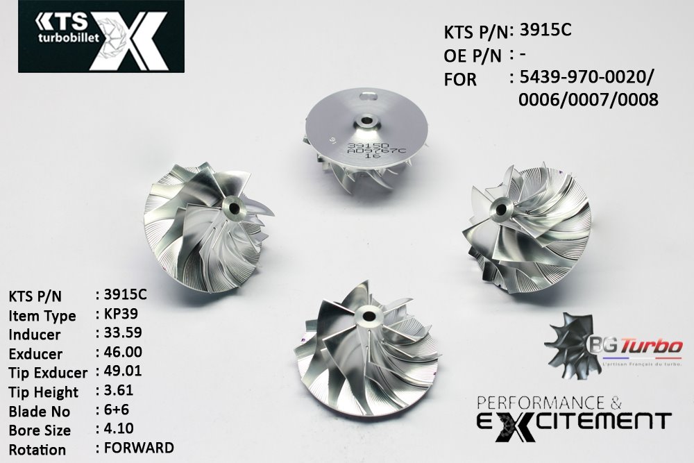 Turbo ROUE FORGÉE MFS PERFORMANCE - 6+6 PALES - INDUCER : 33,59 - EXDUCER : 46 - TYPE : KP39ANGLE : 60° - ROTATION : Forward - SUPER BACK : 2,81 - BORE SIZE : 4,1
